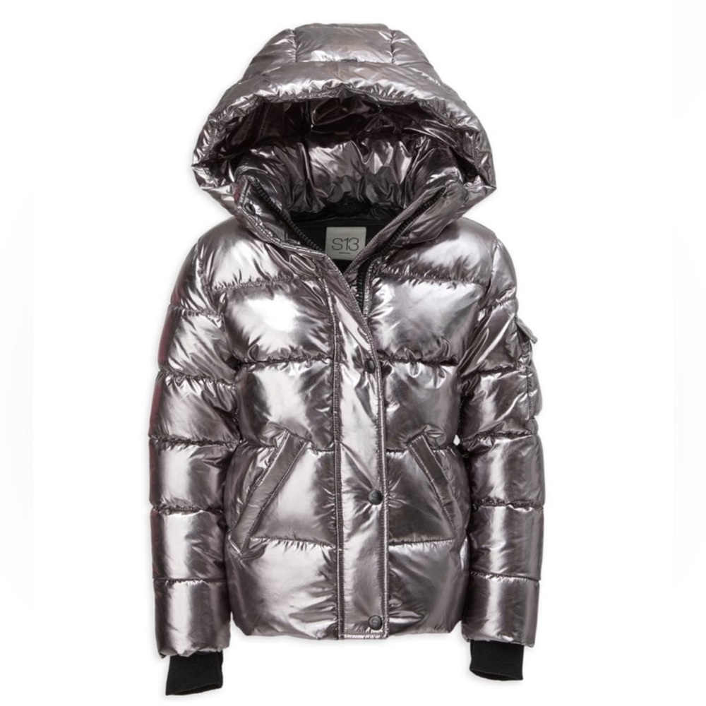 S13 Metallic Silver Puffer Jacket- Little Girls